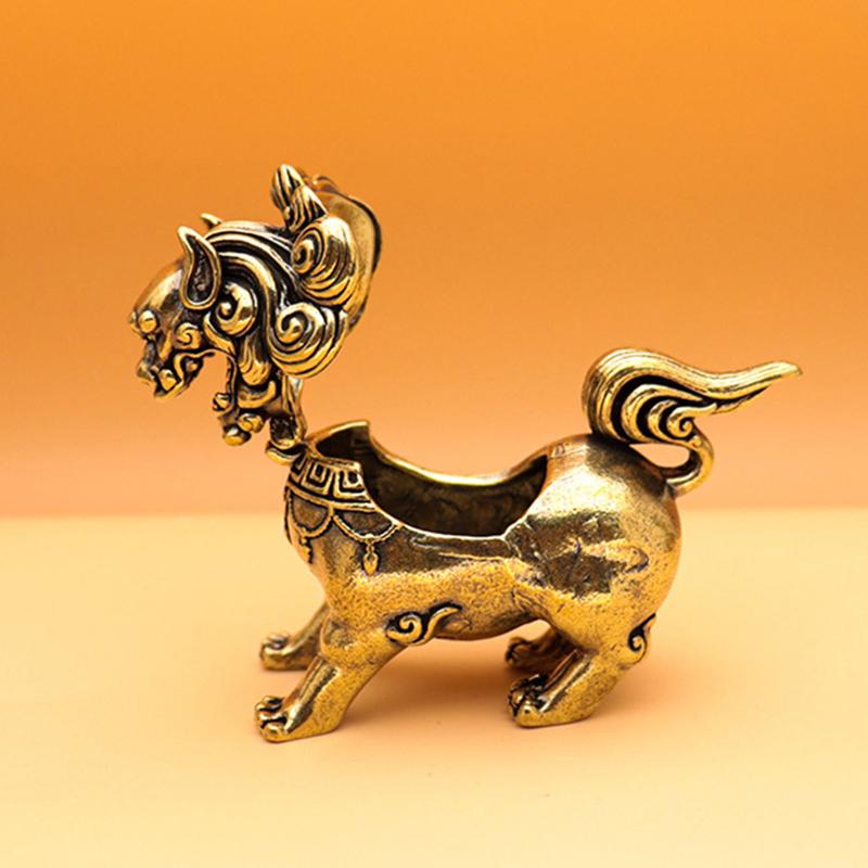 Brass Lucky Qilin Dragon Statue Office Desktop Decoration Chinese Wealth Vintage Animal Figurines Ornaments