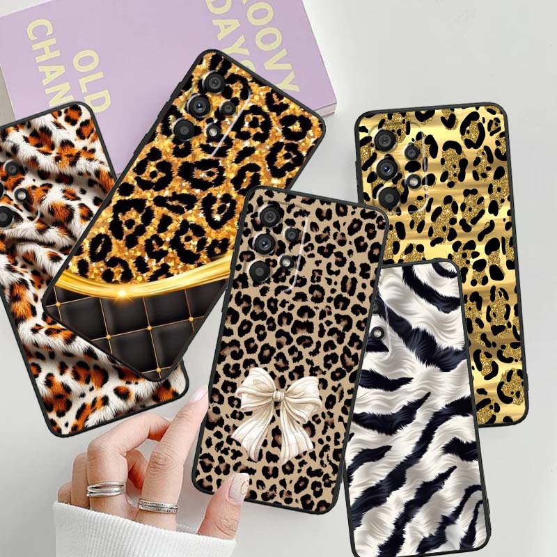 Luxurious leopard print pattern For Samsung A41 A35 A34 A33 A32 A25 A24 A23 A21s A06 A05 A04 A03 Note 10 20 Ultra 5G Black Case