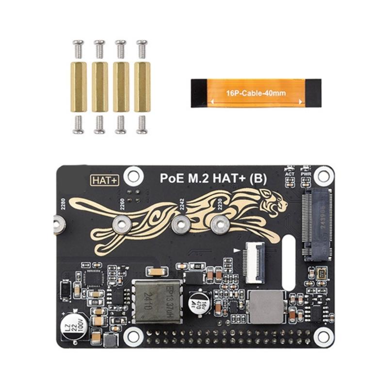 PCIe To M.2 Adapter Power over Ethernet Function For RPi 5 Support NVMe SSD 2230/2242/2260/2280 Fast Speed Read Write