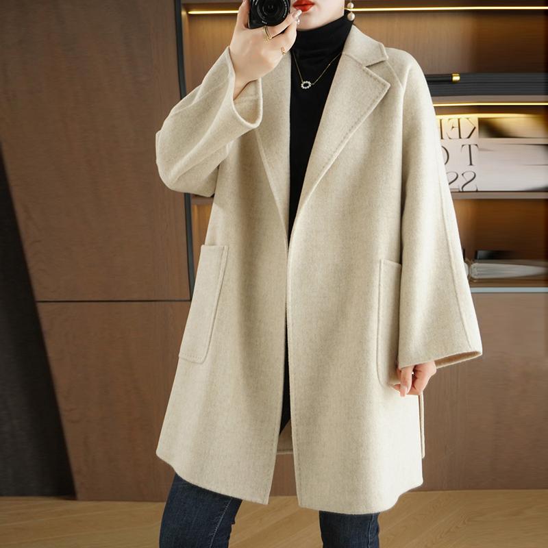 100% Wool Women Coat TIDENOVEL Autumn Wool Long Coat Handmade Pea Coat Winter Warm Wool Long Jacket Overcoat
