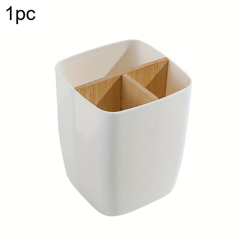 1 st Bambu förvaringslåda med 3 fack Plast kontorsorganisatör Förvaring för pennor och smycken Träpennställ Mångsidig låda