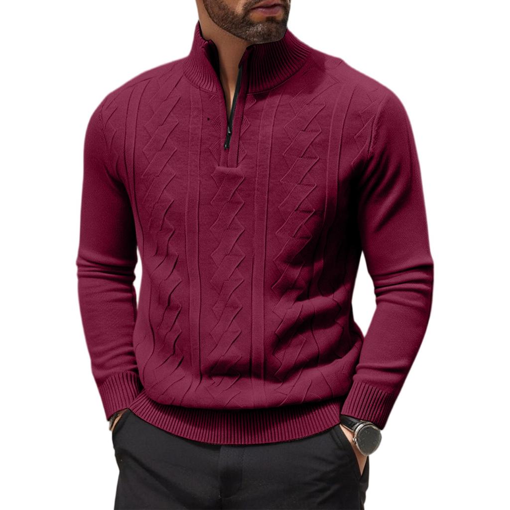 Half Zipper  Pullover  Long-Sleeved Knitted Sweater  Solid Color