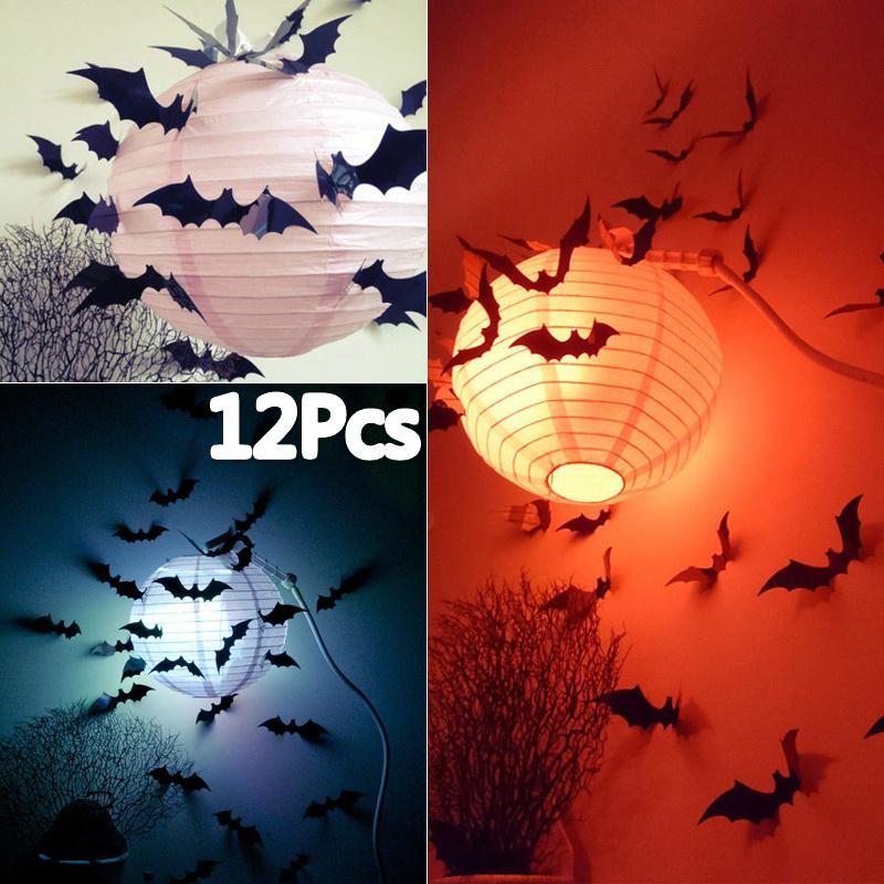 12pcs 3D DIY Bat Wall Sticker Black Decal HomesParty Decorations Halloween decor