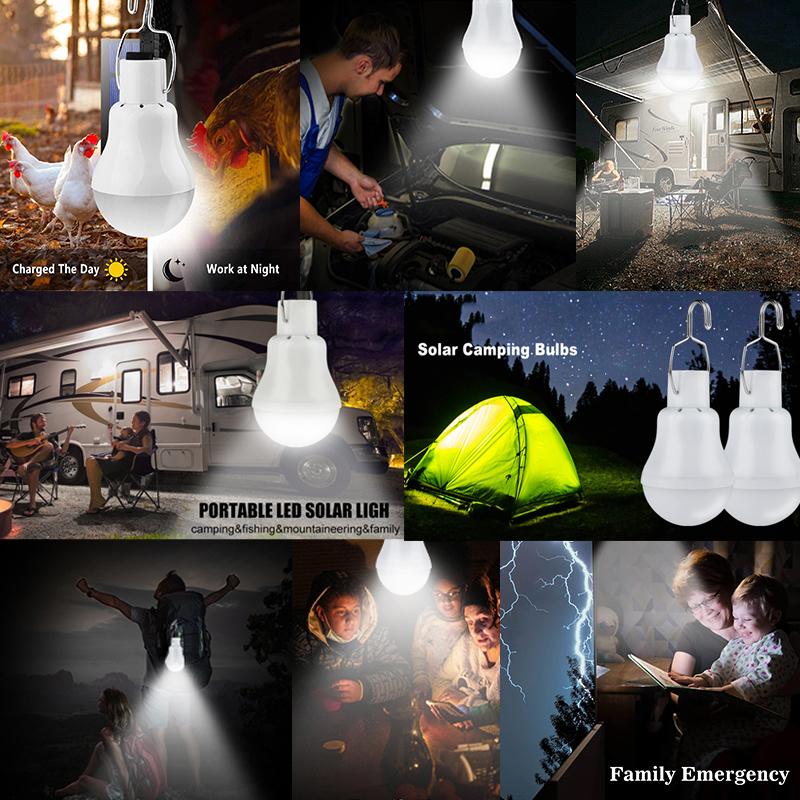 USB/Solar Charging Emergency LED Solar Bulb Sunlight Powered Lamps Waterproof Hanging Portable Bulb for Garden Hiking Camping