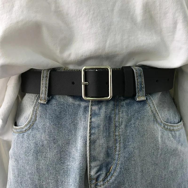 2026 Women'S Belt Soft Pu Leather Belt Square Buckle Pin Buckle Jeans Black Belt Chic Luxury Brand Fancy Vintage Strap Female