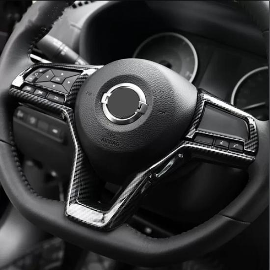 Carbon Fiber Steering Wheel Decor Frame Trim 3PCS For NISSAN KICKS 2017-