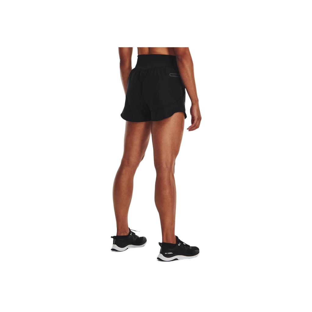Under Armour Solid Color Wide Waistband Loose Fitness Shorts Women Bottoms Black 1377555-001