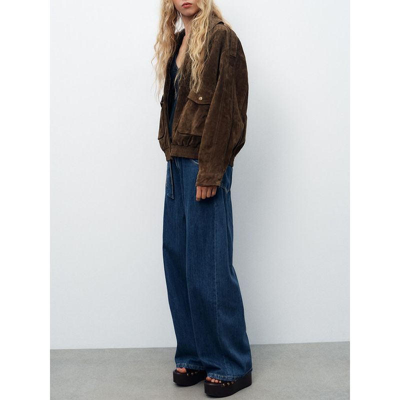 Za2025 Spring New Women Clothes Backless Wave Wide Swing V-neck Fine Sling Denim Top 8197064