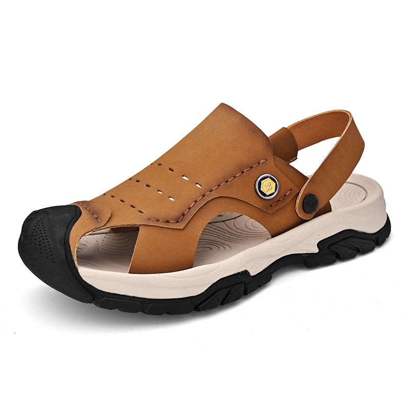 Fashion Casual Leather Sandals for Men Summer Beach Water Hiking Shoes Men Outwear Driving Sandals Stylish Trendy Soft Sole Man Slippers