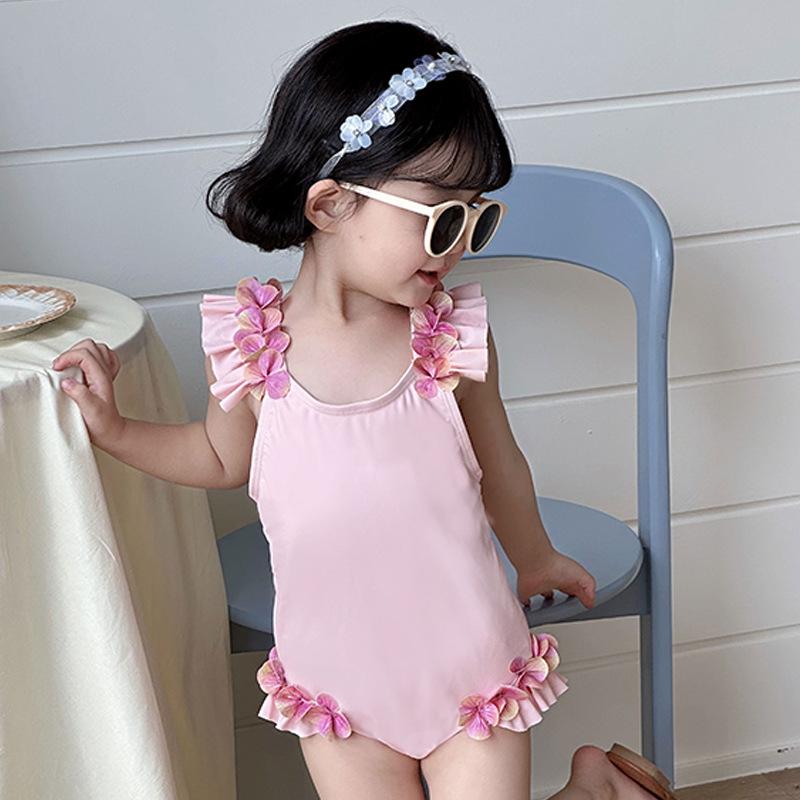 2025 Pink Lace Sling One-Piece Swimsuit for Girls - Fashionable Holiday Style