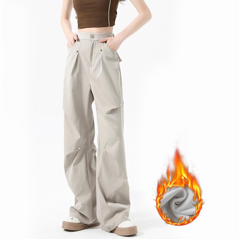 Women's Autumn/Winter 2025 Plush Rivet Design Wide-Leg Sweatpants