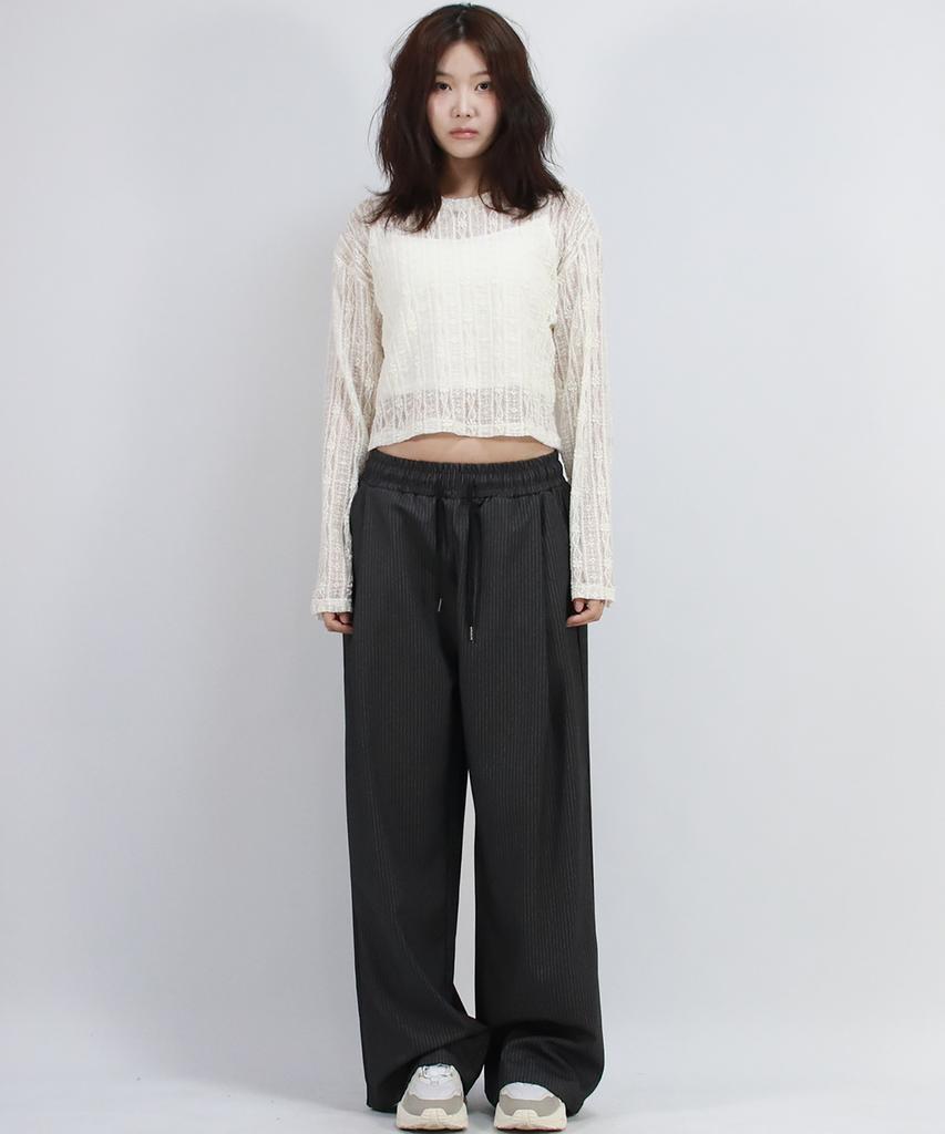Deumakeu Pin Stripe Slacks Semi-Wide One-Tuck Pants