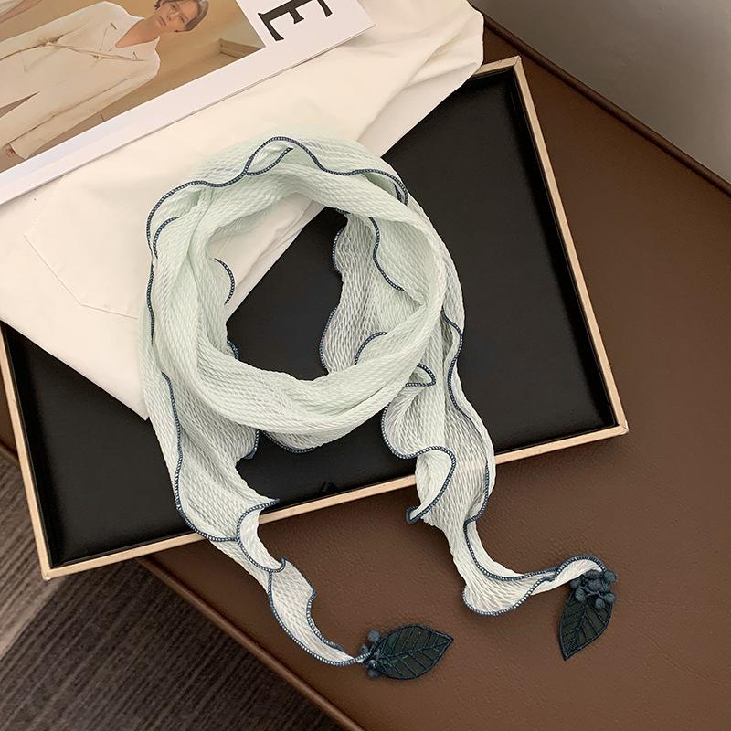 Triangle scarf scarf female personality design small leaf pendant scarf curved edge headscarf headband hair tie silk scarf waist