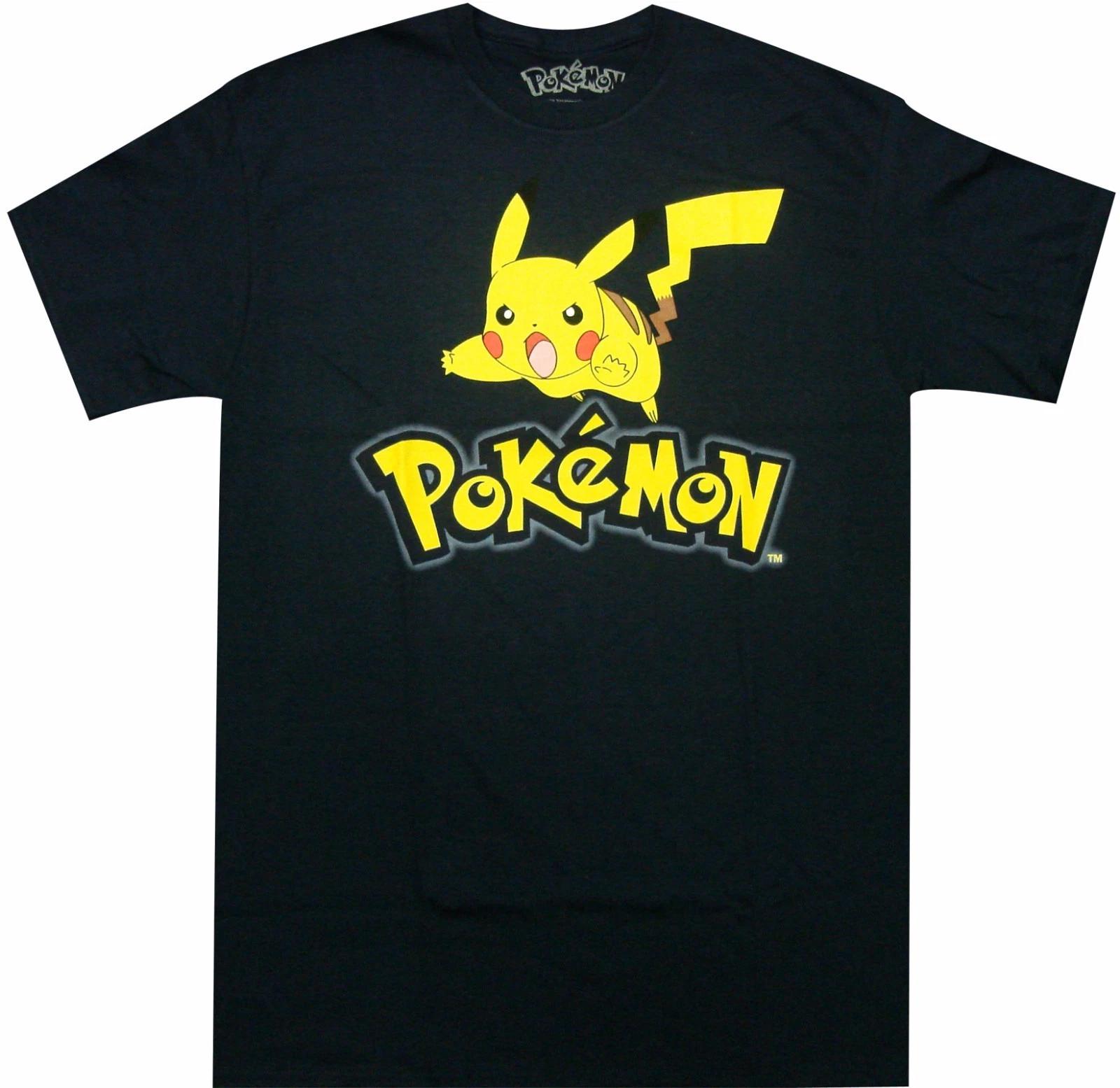 Pokemon Logo Pikachu Adult 100% Cotton T-shirt Mens Tees Top - Official Nintendo Cartoon Kanto Pokeball N S