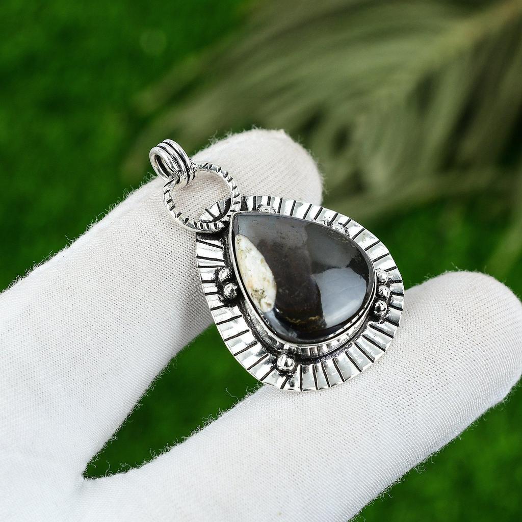 Sterling Silver Polychrome Jasper Stone Elegant Wife Engagement Pendant Jewelry