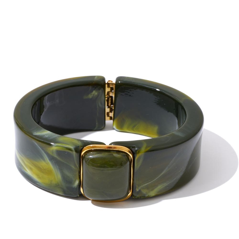 Yhpup 66mm Groen Roze Bruin Paars Acryl Dikke Armband Manchet voor Vrouwen Roestvrij Staal Nieuwkomers 2025 Polssieraad Cadeau