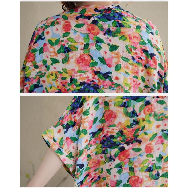 Dimanaf 2025 Women Plus Size Summer Dress Floral Casual Vintage Dress Basic V-Neck Loose Linen Long Dress Maxi