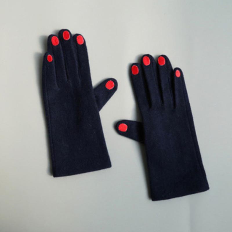 Cute Nail Polish Embroidery Cashmere Gloves Women Wool Velvet Thick Touch Screen Gloves Female Winter Warm Driving Gloves H100
