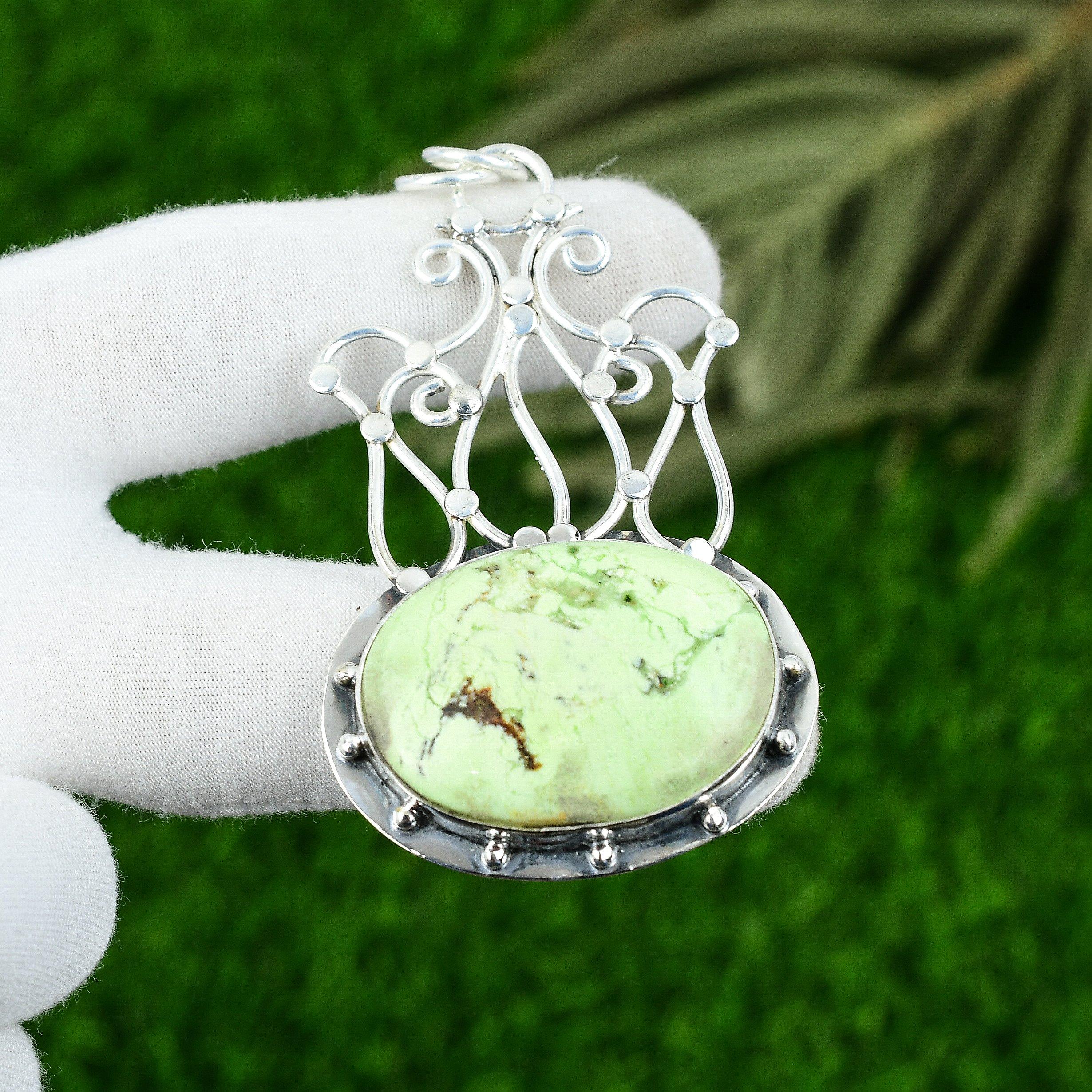 

Natural Lemon Chrysoprase Gemstone Pendant 925 Sterling Silver Jewelry For Girls