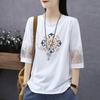 Pure Cotton Summer New Chinese Style Five-quarter Sleeve Top for Women Large Size Foreign Style