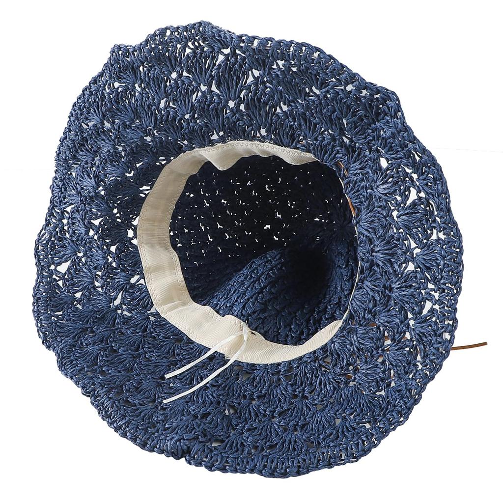 Straw UV Protection Wide Brim Sun With Actress Sun For Navy Blue [LONTG] Hat, Hat, Women's, Hat, Hat, Handmade, Ribbon, Hat, Breathable, Cool,