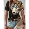 Summer Round Neck Leopard Floral Pattern 3D Print Top Fashionable Casual Short Sleeved Women's T-shirts