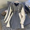 Women's Vintage Embroidery Plaid Patchwork Y2K Hooded Dress High Waist Long Sleeve  Sexy Mini Dresses