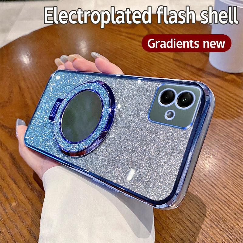For Samsung A04 Luxury Electroplated Glitter Mirror Phone Case For Samsung Galaxy A04S Shockproof Magnetic Stand Cover A04E Case