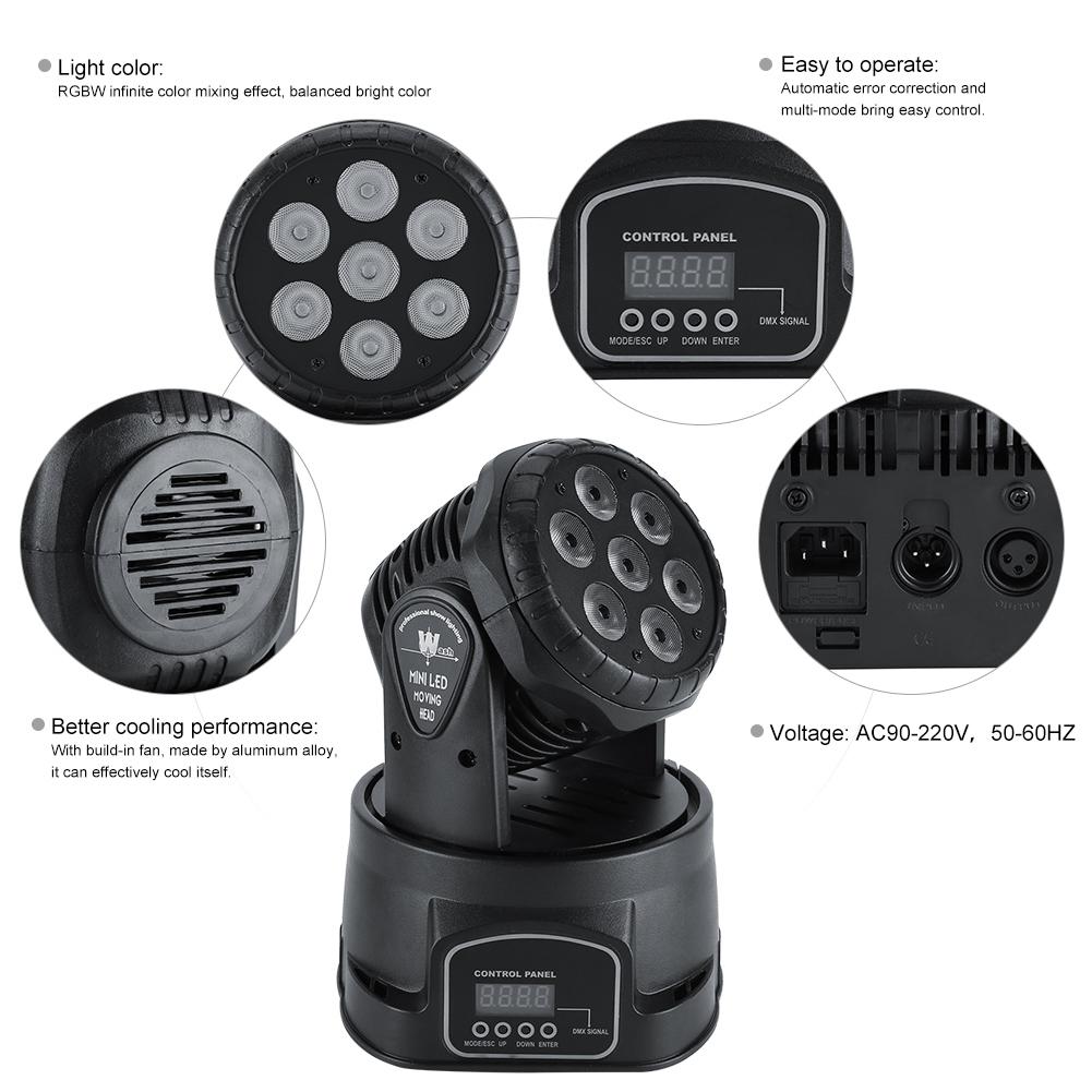 7LED RGBW Moving Head Stage Disco Light DMX512 Sound Activated Effect Lights