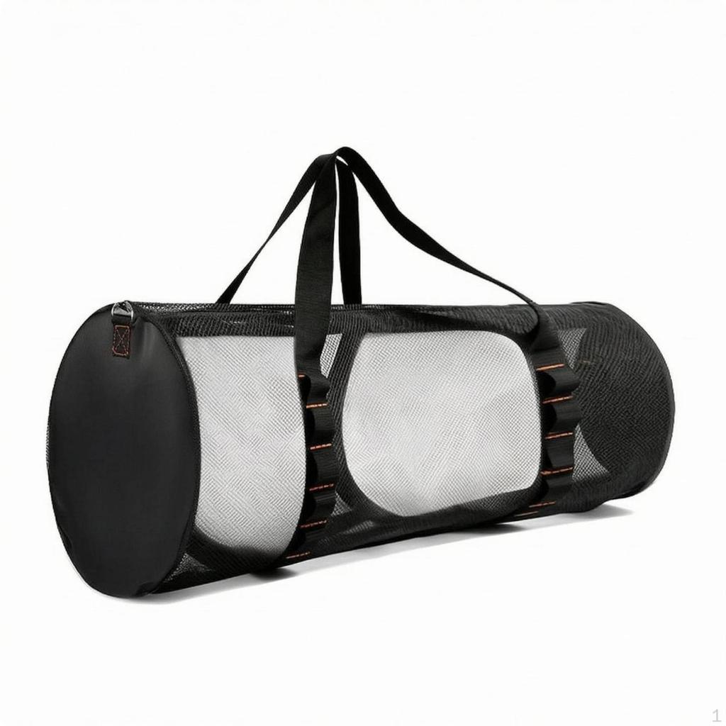 Cylindrical Mesh Bag Detachable Shoulder Strap Zippered SandResistant Beach Tote Solid Material