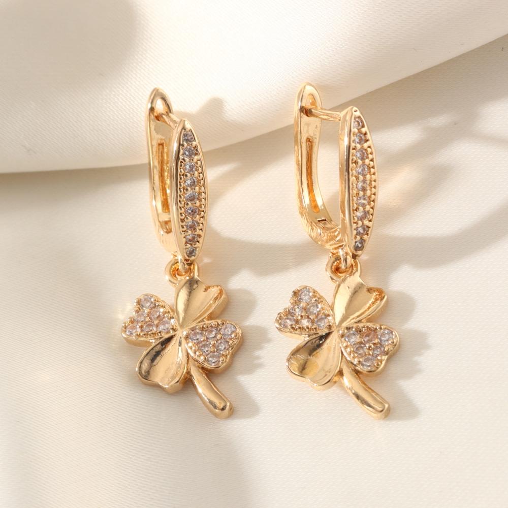 1 Pair Trend Gold Color Leaves Dangle Earrings for Women Cubic Zirconia Jewelry Wedding Party Accessories