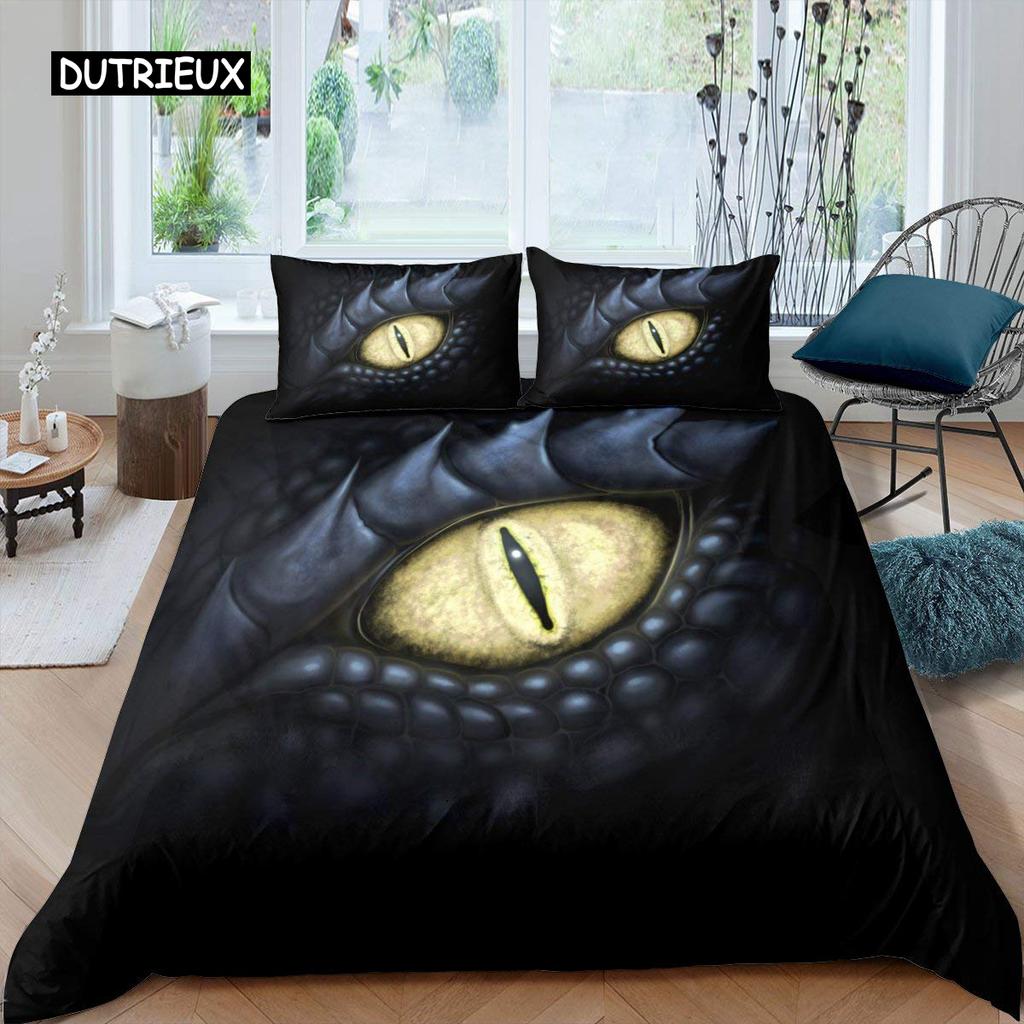 Fire Dragon Duvet Cover Set Magical Dinosaur Bedding Set Jungle Animals Pattern Wildlife Style King Size Polyester Quilt Cover