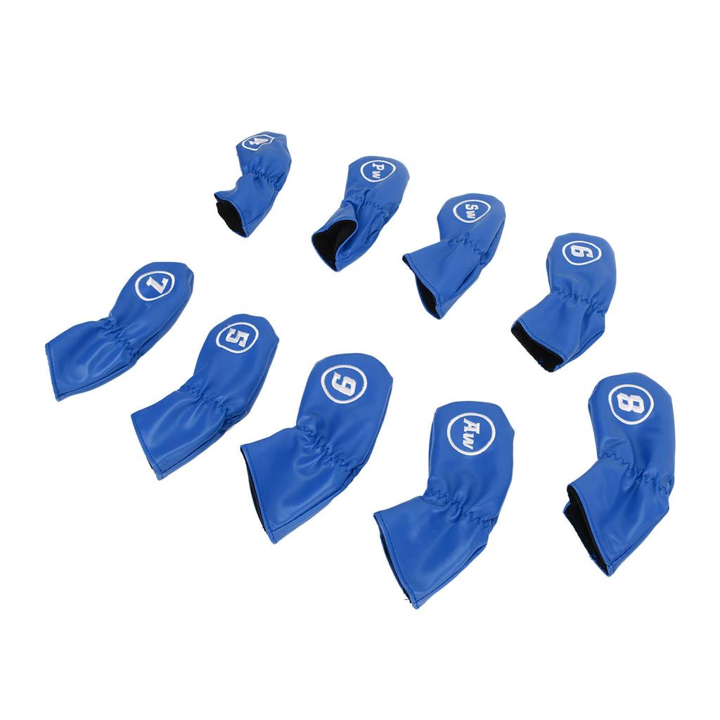 9Pcs Golf Iron Head Covers PU Waterproof Golf Club Headcovers for Right Left Handed Golfer Lovers Blue