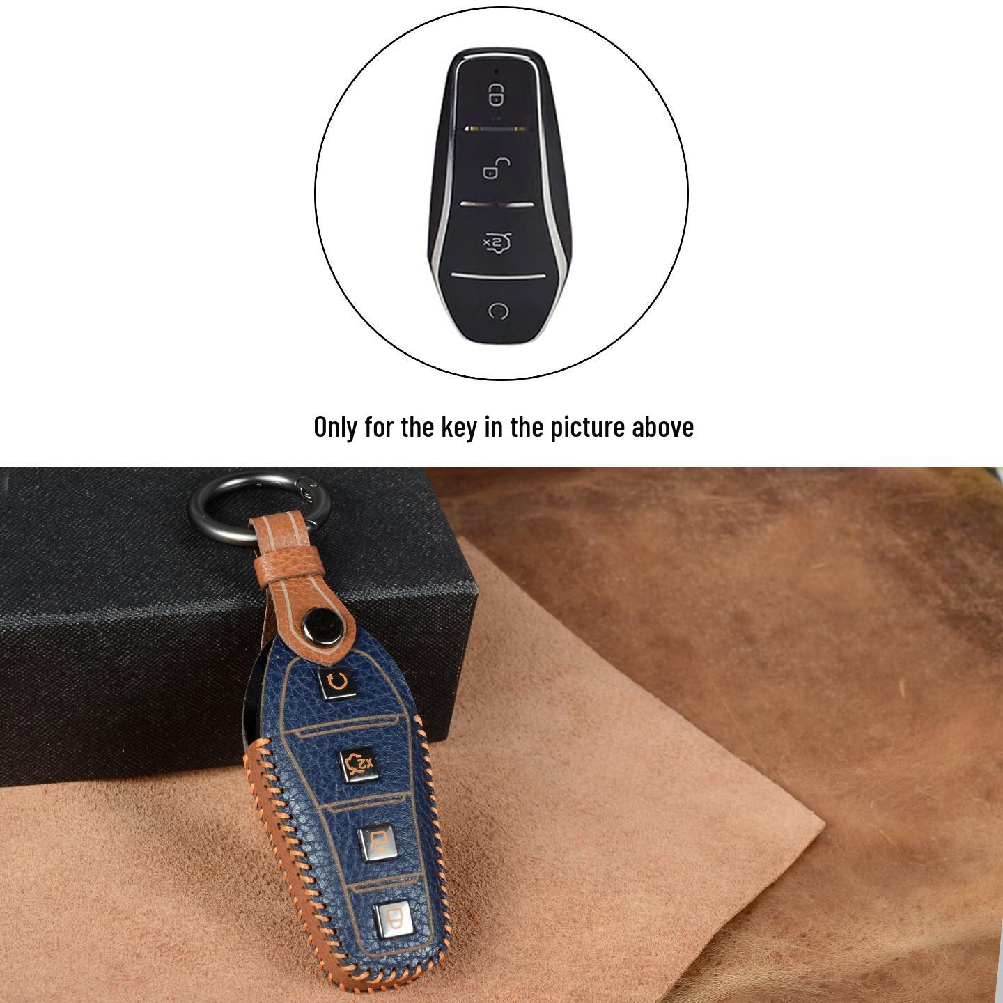 

BYD Genuine Leather Key Case for Dolphin, e2, Seagull, Han, Song Pro, Yuan Plus, Qin Plus DMI, Destroyer, Tang - Snap Button Closure