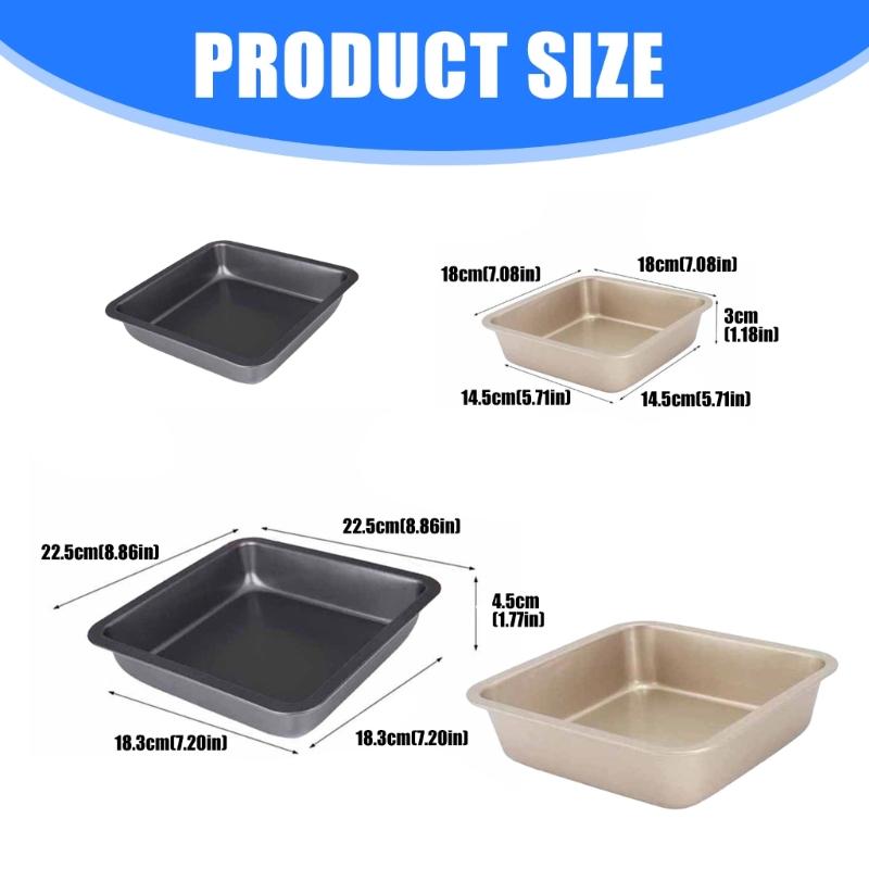 Pack of 3 Scratch Resistant Square Pan Food Grade Carbon Steel Easy Cleaning Baking Mold for Family Kitchens