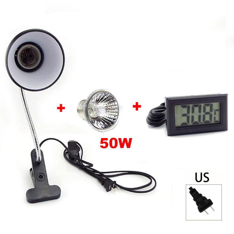 E27 UVA+UVB 220V Reptile Heating Lamp Deck Holder Tortoises Basking Bulb Turtle Light Clip Thermometer Hygrometer Lizard
