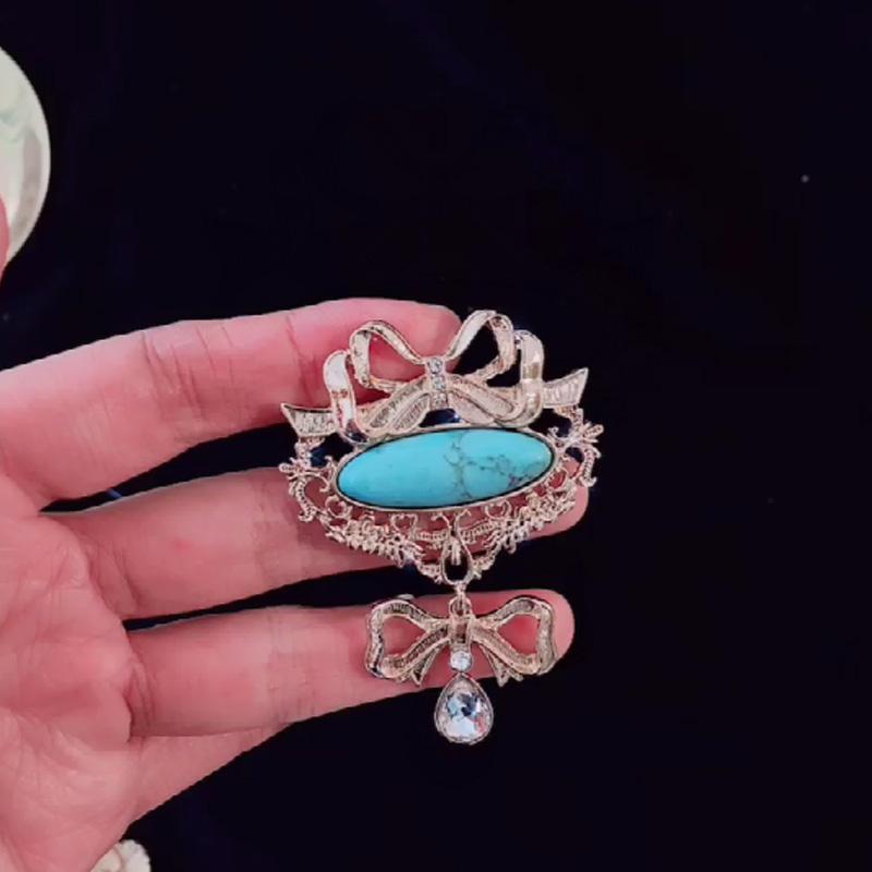 

Винтажный дворец бирюзовый бант капля воды кулон брошь антикварные полые женские аксессуары для вечеринок броши булавки