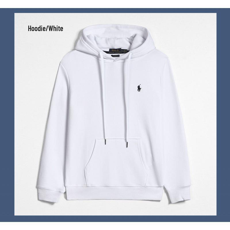Men's Autumn/Winter Ralph Lauren Embroidered Logo Hooded Sweatshirt with Velvet Lining and Zipper.
