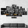 New York City Street Yellow Taxi Cars Black White Scenery 5 Piece Five Panel Wall Canvas Print Modern Art Poster Home Decor Gift For Him Her