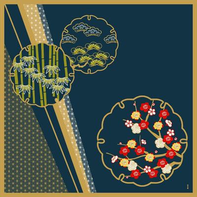 Hamamonyo Large Cloth Happy and Plum (Furoshiki 90cm) Pine, Bamboo,