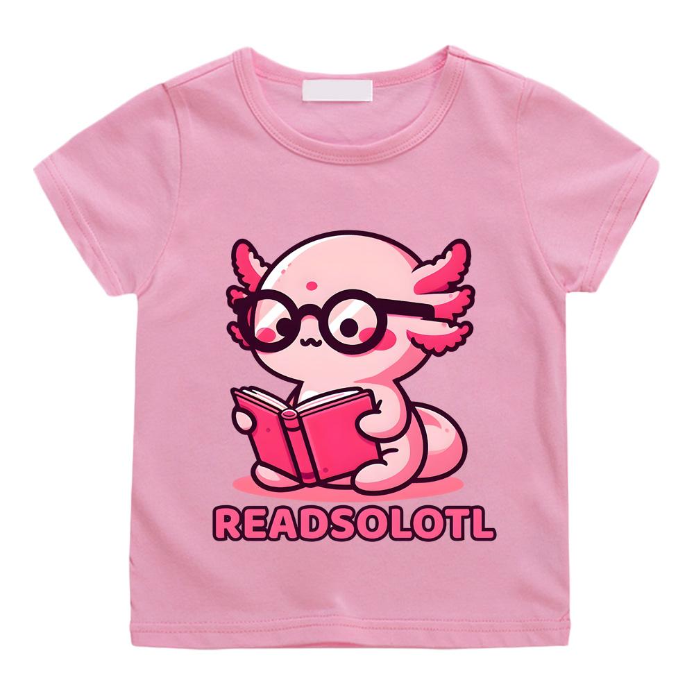 Readsolotl Deep Axolotl Reading A Book Design Tshirts New Style Cute Cartoon Printing T-shirts Short Sleeve Cotton Soft Tops 100 розовый