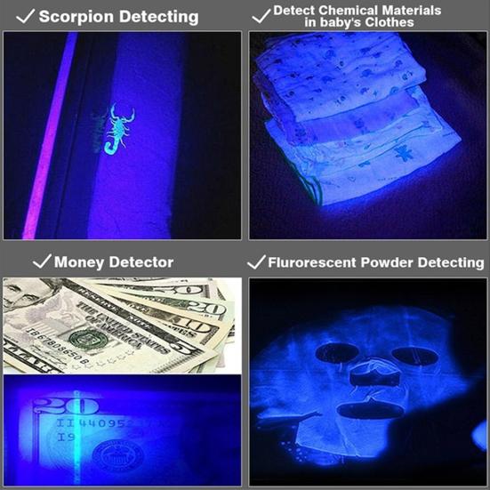 Aluminum Alloy Super Bright USB Rechargeable LED UV Light Flashlight Torch Lamp