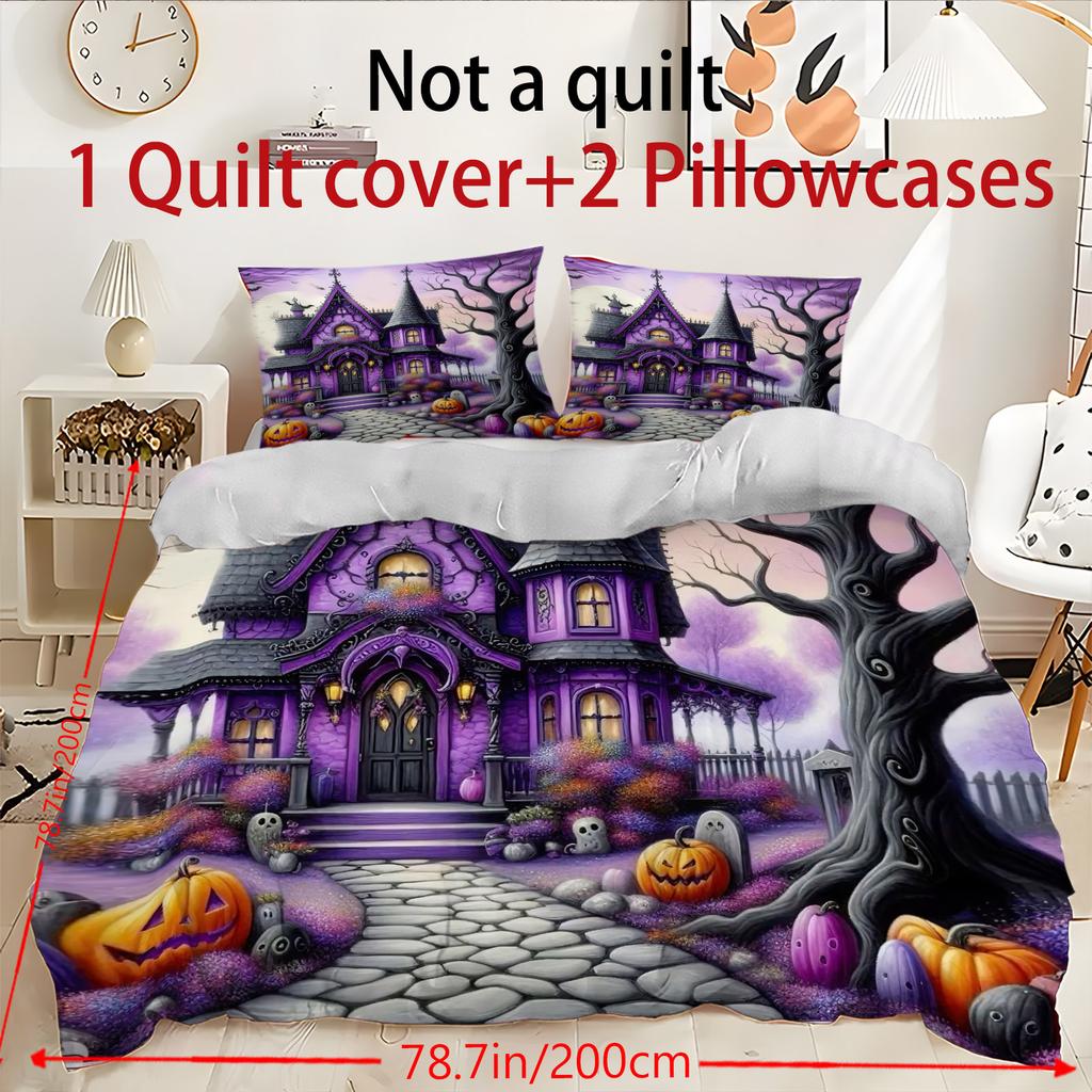 Halloween Three-piece Bedding Set Quilt Cover Pillowcase Brushed Fabric Thickened
