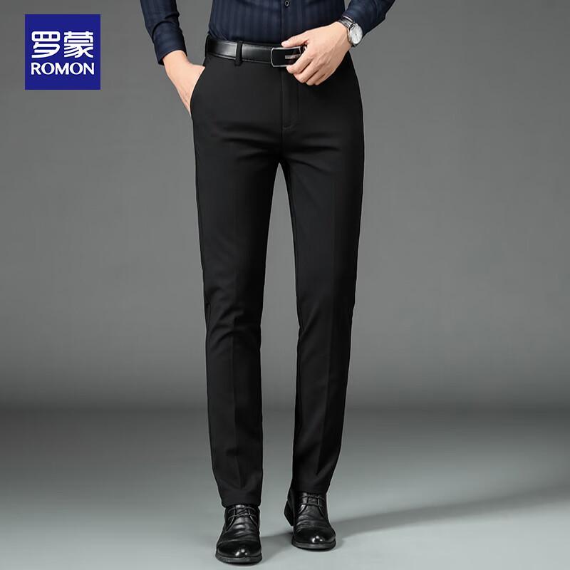 ROMON Men's Autumn Winter Business Casual Straight-Leg Trousers