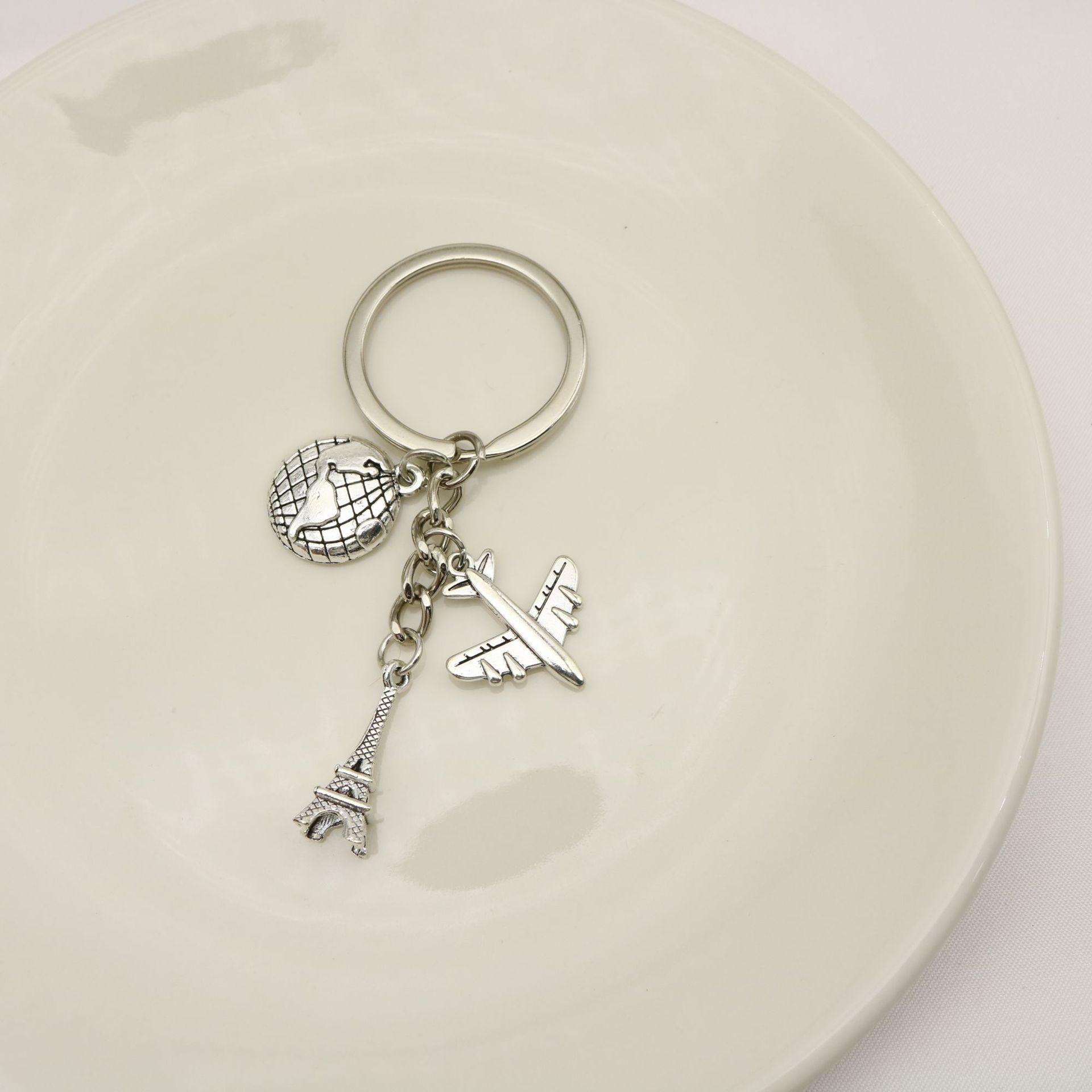 European Bestseller Eiffel Tower Globe Airplane Keychain - Creative Alloy Travel Key Ring