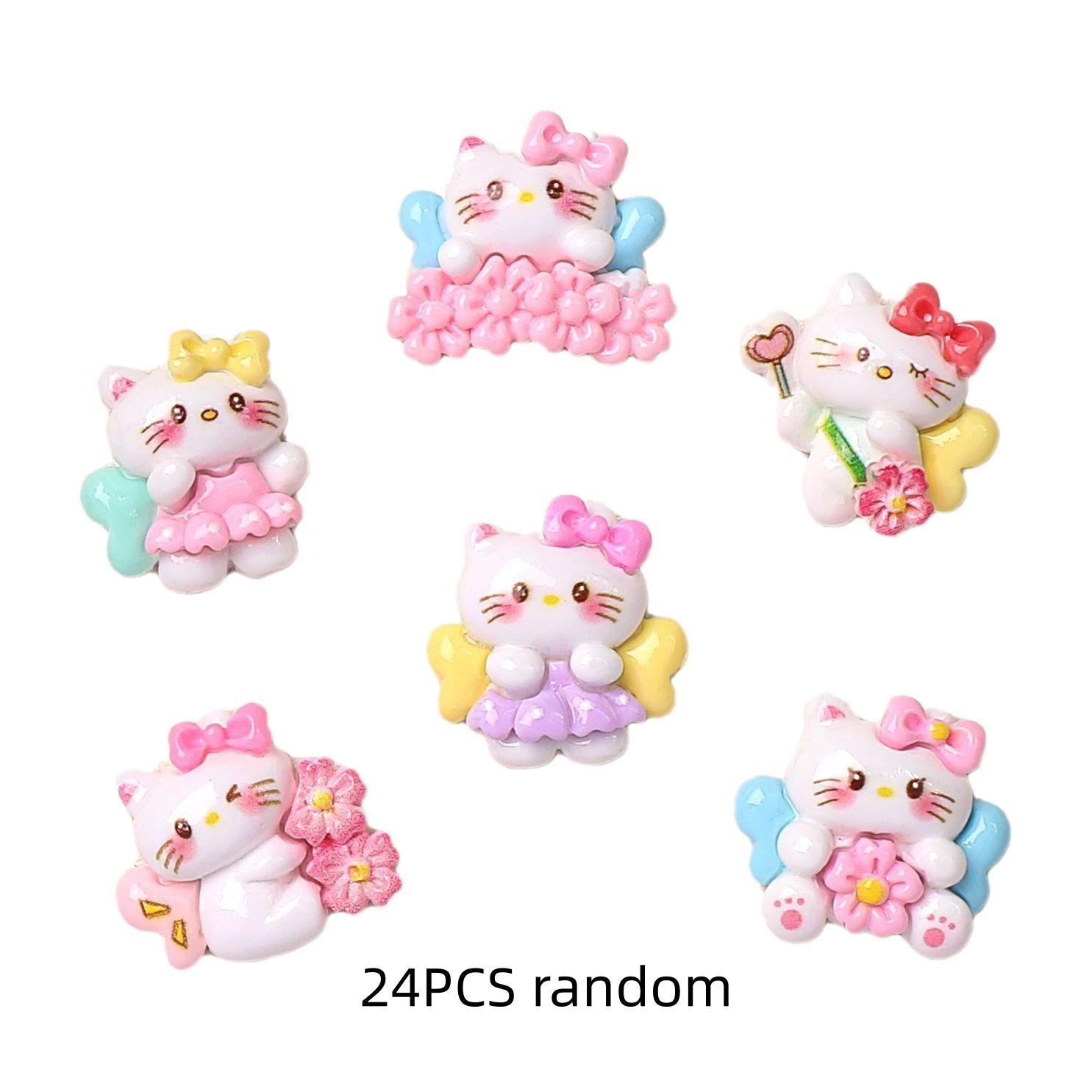 

24/120PCS Cartoon bright cherry blossom cat DIY resin accessories, handmade hair clip, phone case accessories