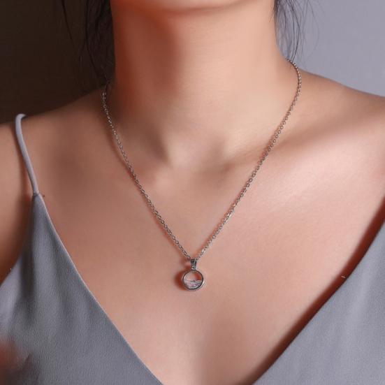 Women Cubic Zirconia Hollow Round Pendant Necklace Huggie Earrings Jewelry Gift