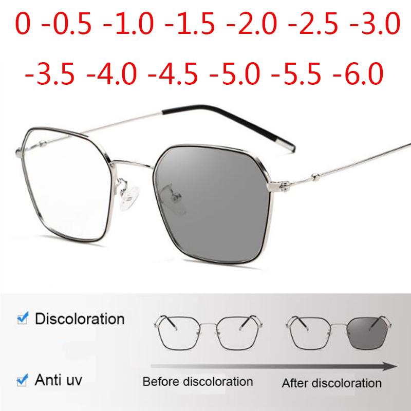 Literary Retro Square Glasses Frame Thin Metal Glasses Men Women Myopia UV Protection Diopter -0.5 -1.0 -1.5 -2.0 To -6.0