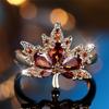 Crystal Female Red Zircon Stone Tree Leaf Engagement Ring Vintage Gold Color Wedding Bands  For Women Men