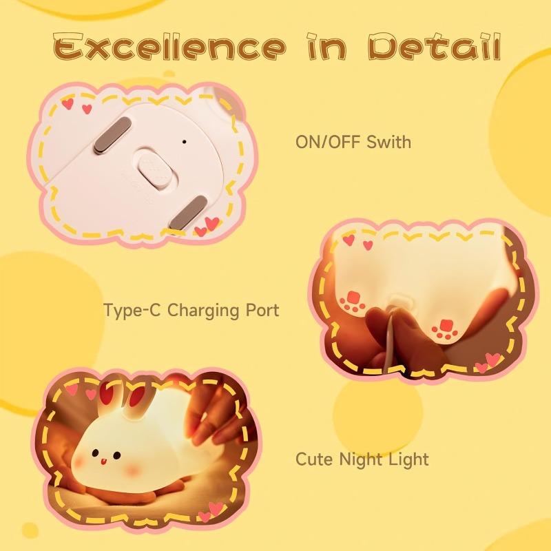 New LED Touch USB Rechargeable Silicone Rabbit Night Light Indoor Atmosphere Light Suitable for Children's Toys Christmas Gifts